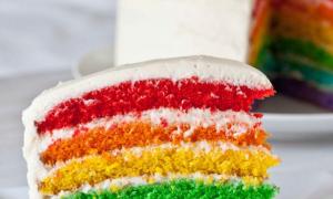 Dúhový koláč s farebnými vrstvami