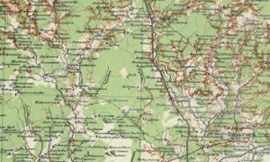 Schéma úzkorozchodných ciest elektrogorského rašelinového podniku (výskum na mapách) Výhody a nevýhody úzkorozchodnej železnice